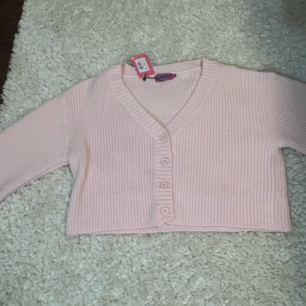 Edikted Light Pink Ribbed Knit Cardigan